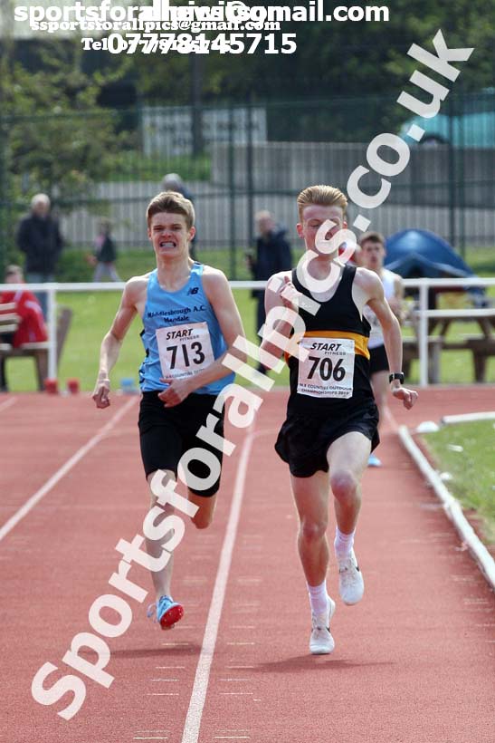 Mens under-17s 1500, 2019 North Eastern Track and Field Champs., Middlesbrough. Photo:  David T. Hewitson/Sports for All Pics